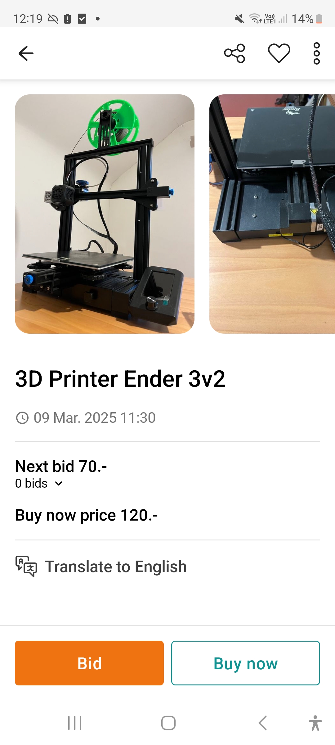 Ricardo.ch listing for Ender 3 V2 Neo